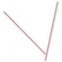 Unwrapped Hollow Stir-Straws, 5", Plastic, White/Red