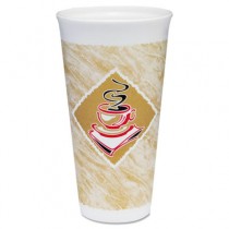 Foam Hot/Cold Cups, 20 oz., Caf� G Design, White/Brown with Red Accents