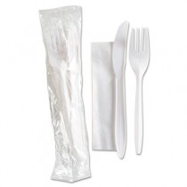Wrapped Cutlery Kit w/Fork, Knife and Napkin, Individually Wrapped