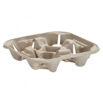 StrongHolder Molded Fiber Cup Tray, 8-22oz, Four Cups