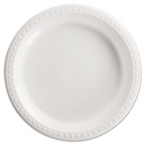 Heavyweight Plastic Plates, 10 1/4" Diameter, White, Round, 125/Pack