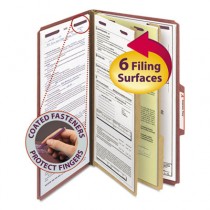 Pressboard Classification Folders wSelf Tab, Legal, Six-Section, Red, 10/Box