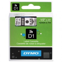 D1 Standard Tape Cartridge for Dymo Label Makers, 1/2in x 23ft, Black on Clear