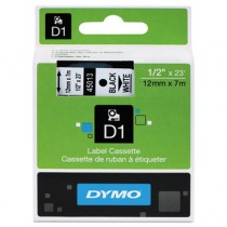 D1 Standard Tape Cartridge for Dymo Label Makers, 1/2in x 23ft, Black on White