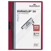 Vinyl DuraClip Report Cover w/Clip, Letter, Holds 30 Pages, Clear/Maroon