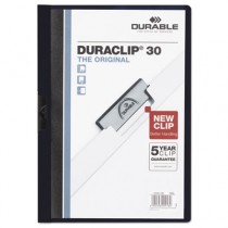 Vinyl DuraClip Report Cover w/Clip, Letter, Holds 30 Pages, Clear/Navy