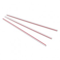 Unwrapped Hollow Stir-Straws, 5 1/2", Plastic, White/Red