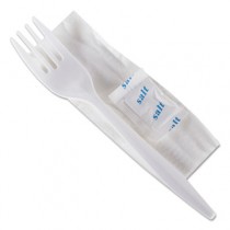 Wrapped Cutlery Kit, 6 1/4", Fork/Napkin/Salt, White