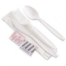 Reliance Mediumweight Cutlery Kit: Knife/Fork/Spoon/Salt/Pepper/Napkin, White