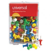 Colored Push Pins, Plastic, Rainbow, 3/8", 100/Pack