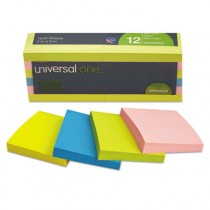 Self-Stick Notes, 3 x 3, 4 Neon Colors, 12 100-Sheet Pads/Pack