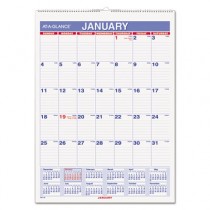 Recycled Monthly Wall Calendar, Blue and Red, 8" x 11", 2013