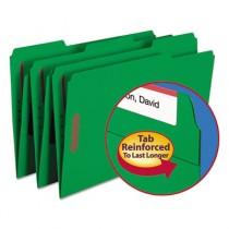 Folders, Two Fasteners, 1/3 Cut Assorted Top Tab, Legal, Green