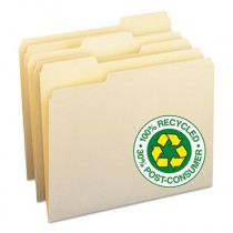 100% Recycled File Folders, 1/3 Cut, One-Ply Top Tab, Letter, Manila, 100/Box