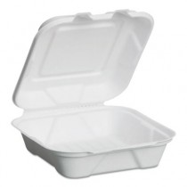 Harvest Fiber Hinged Containers, White, 8" x 7.8 x 2.5, 50/Bag