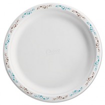 Molded Fiber Dinnerware, Plate, 10 1/2"Dia, White, Vines Theme