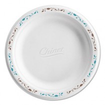 Classic White Molded Fiber Plates, 6 in, Vines Design, Round, 125/Pack