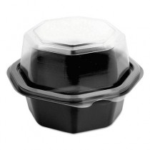 OctaView Hinged-Lid CF Containers, Black/Clear, 6oz, 4.5" dia. x 2.4h