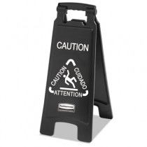 Executive 2-Sided Multi-Lingual Caution Sign, Black/White, 10-9/10W x 26-1/10H