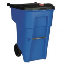 Brute Rollout Container, Square, Plastic, 65 gal, Blue