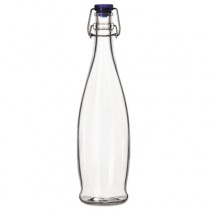 Glass Water Bottle with Wire Bail Lid, 33 7/8 oz, Clear Glass