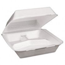 Double Laminated Hinged Lid Containers, Foam, White, 8 7/16w x 7 7/8d x 3 1/8h