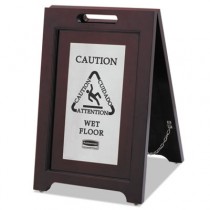 Executive 2-Sided Multi-Lingual Caution Sign, Brown/Stainless Steel,15Wx23.5H