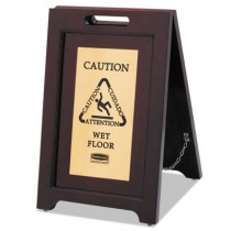 Executive 2-Sided Multi-Lingual Caution Sign, Brown/Brass, 15W x 23? 1/2H