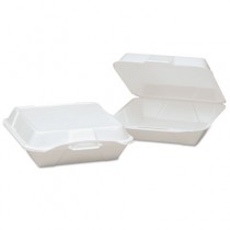 Foam Hinged Container, 1-Compartment, Jumbo, 10-1/3x9-1/3x3, White, 100/Bag