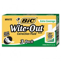 Wite-Out Extra Coverage Correction Fluid, 20 ml Bottle, White, 3/Pack