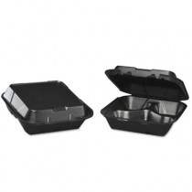 Snap-It Foam Hinged Carryout Container, 3-Compartment, Black, 8-1/4x8x3, 100/Bag
