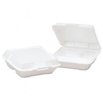Foam High Volume Hinged Container, 3-Compartment, 9x9-1/4x3, White, 100/Bag