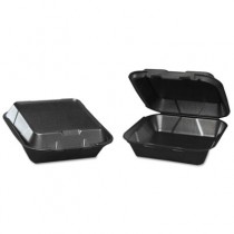 Snap-It Foam Hinged Carryout Container, Medium, Black, 8-1/4x8x3, 100/Bag