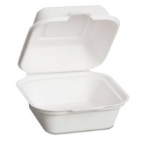 Harvest Fiber Hinged Containers, 5.7w x 5.7d x 3h, Plastic, White