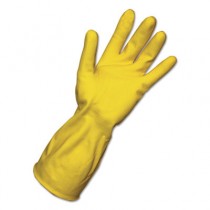 Flock-Lined Latex Cleaning Gloves, Small, Yellow