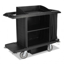 Full-Size Housekeeping Cart, 3 Shelves, 22w x 60d x 50h, Black