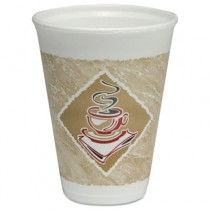 Caf� G Hot/Cold Cups, Foam, 20oz, White w/Brown & Red