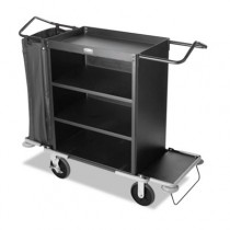 Deluxe High-Capacity Housekeeping Cart, Black, Steel, 22 x 50 x 55, 3-Shelf