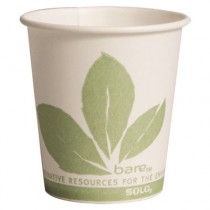 Eco-Forward Treated Paper Water Cups, 3oz, Cold, Bare Design, White/Green