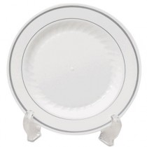 Masterpiece Plastic Dinnerware, Plate, White/Silver, 7 1/2"