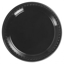 Heavyweight Plastic Plates, 9" Diamter, Black, Round, 125/Pack