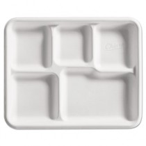 Heavy-Weight Molded Fiber Caf� Tray, 5-Compartment, 8 1/2x10 1/2, 125/Bag