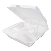 Snap-it Hinged Carryout Container, Foam, 3-Compartment, Medium, White