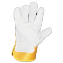 Premium Leather-Palm Safety-Cuff Gloves, Large, Yellow/Gray
