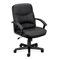 VL640 Series Leather Managerial Mid-Back Swivel/Tilt Steel Chair, Black