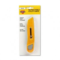 Plastic Utility Knife w/Retractable Blade & Snap Closure, Yellow