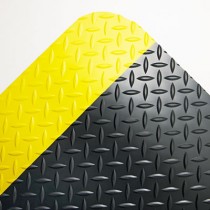 Industrial Deck Plate Anti-Fatigue Mat, Vinyl, 36 x 60, Black/Yellow Border