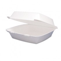 Hinged Food Containers, Foam, 1-Comp, 8-3/8 x 7-7/8 x 3-1/4