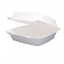 Hinged Food Container, Foam, 1-Compartment, 9-1/2 x 9-1/4 x 3