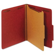 Pressboard Classification Folders, Four Fasteners, 2/5 Cut, Letter, Red, 10/Box